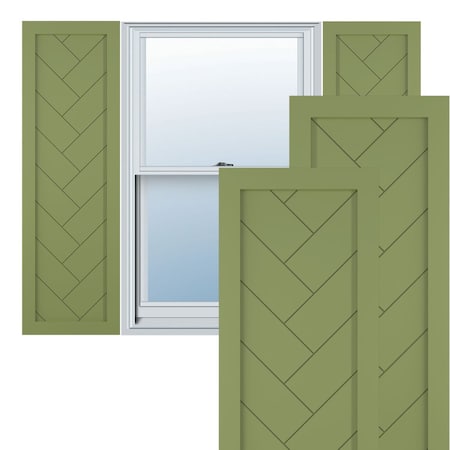 True Fit PVC Single Panel Herringbone Modern Style Fixed Mount Shutters, Moss Green, 15W X 66H